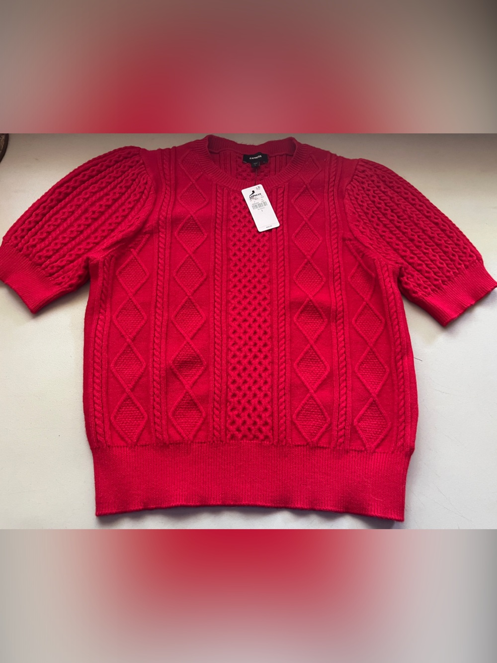 Express Red Cable-Knit Crewneck Sweater